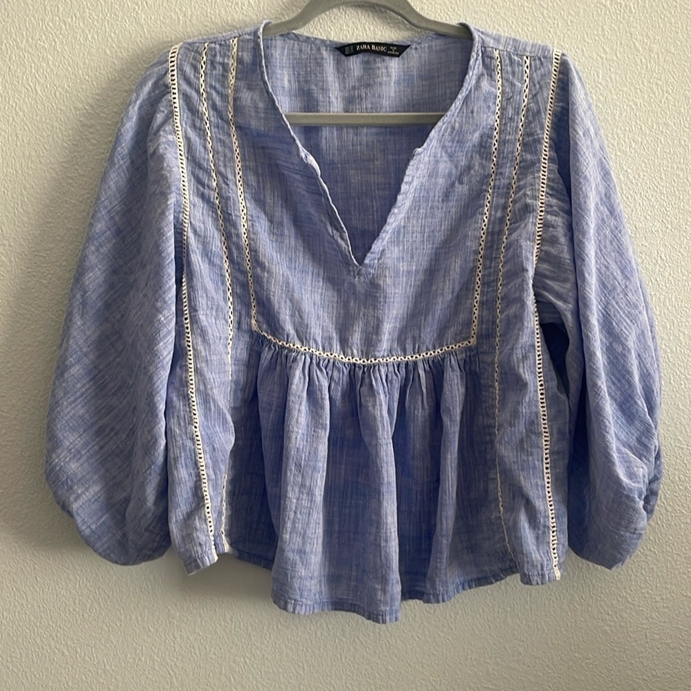 Zara Boho Puff Sleeve Top Size XS - Picture 2 of 7